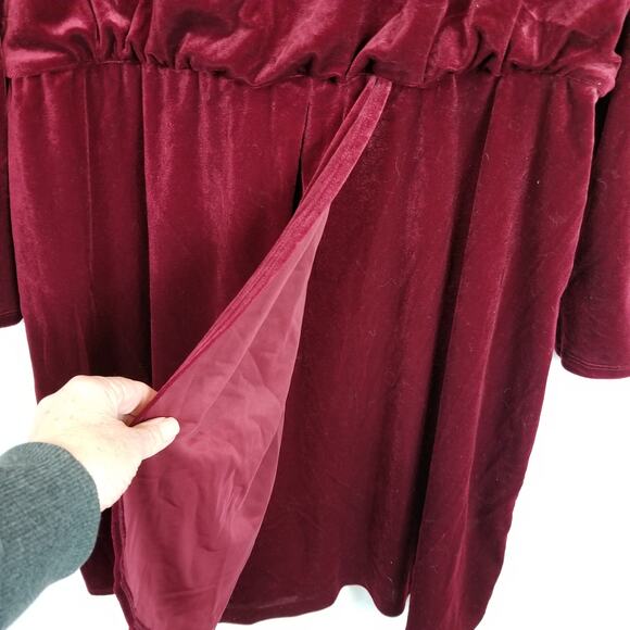 Express Women's Velvet Puff Sleeve Wrap Skirt Mini Sheath Dress Burgundy Size XL - Picture 9 of 11